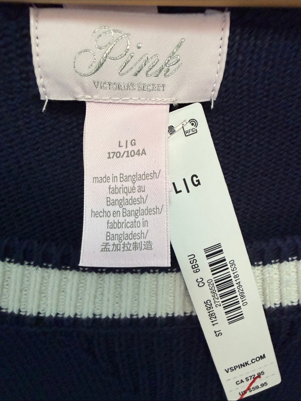 PINK Victoria's Secret Oversized Navy and White Crewneck Sweater NWT - Picture 2 of 6